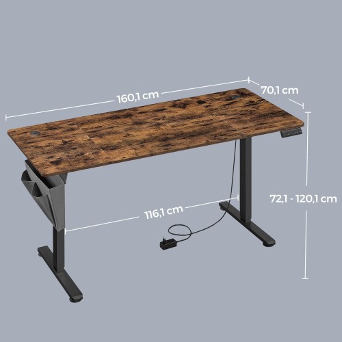 Elektrisk hæve-sænkebord 160,1 × 70,1 cm – 4 memory-højder, hjemmekontor, rustik brun