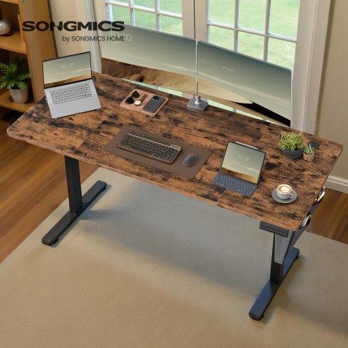 Elektrisk hæve-sænkebord 160,1 × 70,1 cm – 4 memory-højder, hjemmekontor, rustik brun