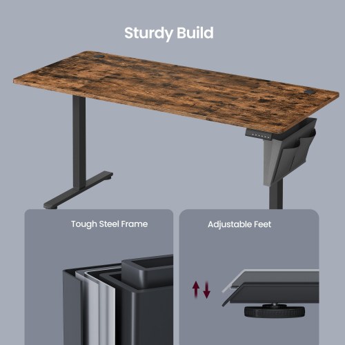 Elektrisk hæve-sænkebord 160,1 × 70,1 cm – 4 memory-højder, hjemmekontor, rustik brun