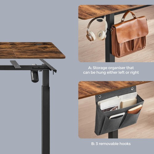 Elektrisk hæve-sænkebord 160,1 × 70,1 cm – 4 memory-højder, hjemmekontor, rustik brun