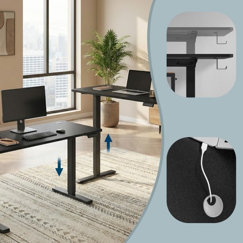 Elektrisk hæve‑sænkebord 160,1 × 70,1 cm – 4 memoryhøjder, hjemmekontor, sort