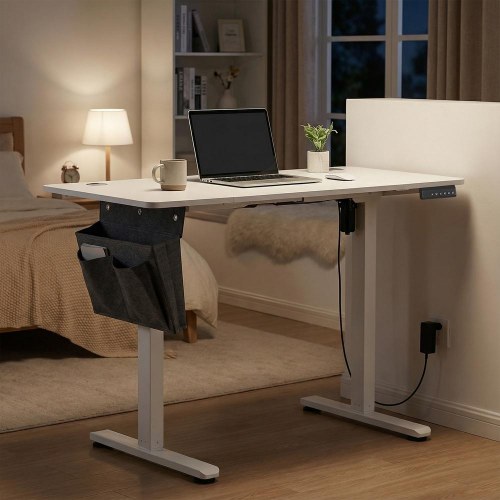 Elektrisk hæve-sænkebord 120 × 60 cm – 4 hukommelser, hjemmekontor, hvid