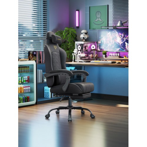 Ergonomisk gamerstol med fodstøtte og fjedret sæde – ink black OBG079B01