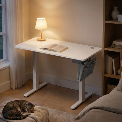 Elektrisk hæve-sænkebord 120 × 60 cm – 4 hukommelser, hjemmekontor, hvid