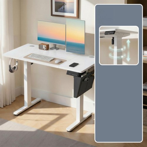 Elektrisk hæve-sænkebord 120 × 60 cm – 4 hukommelser, hjemmekontor, hvid