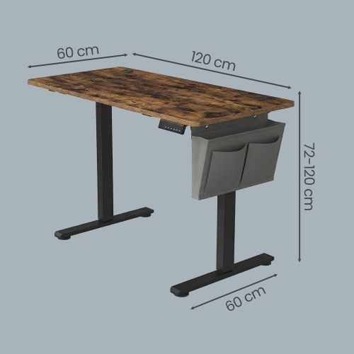 Elektrisk hæve-sænkebord 120,1 × 60,1 cm – 4 hukommelser, USB‑C, rustik brun
