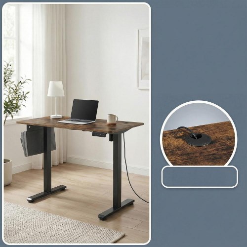Elektrisk hæve-sænkebord 120,1 × 60,1 cm – 4 hukommelser, USB‑C, rustik brun
