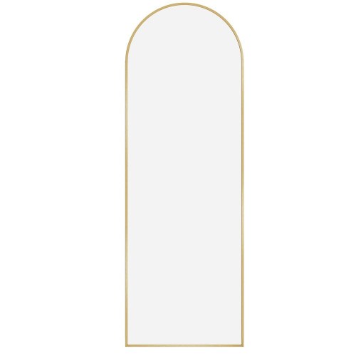 Buet gulvspejl 160 × 50 cm med stander – hærdet glas, aluminium, lys guld