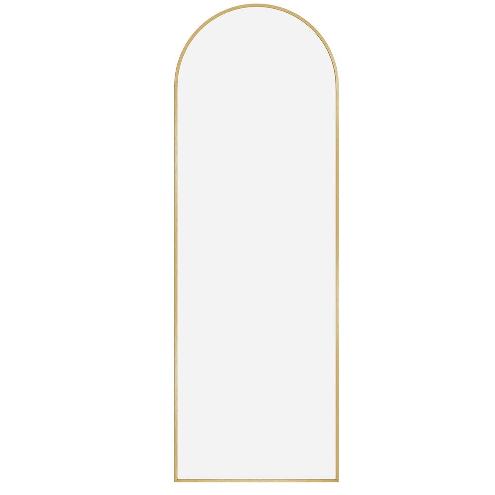 Buet gulvspejl 160 × 50 cm med stander – hærdet glas, aluminium, lys guld