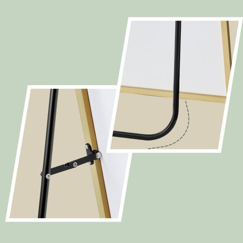 Buet gulvspejl 160 × 50 cm med stander – hærdet glas, aluminium, lys guld