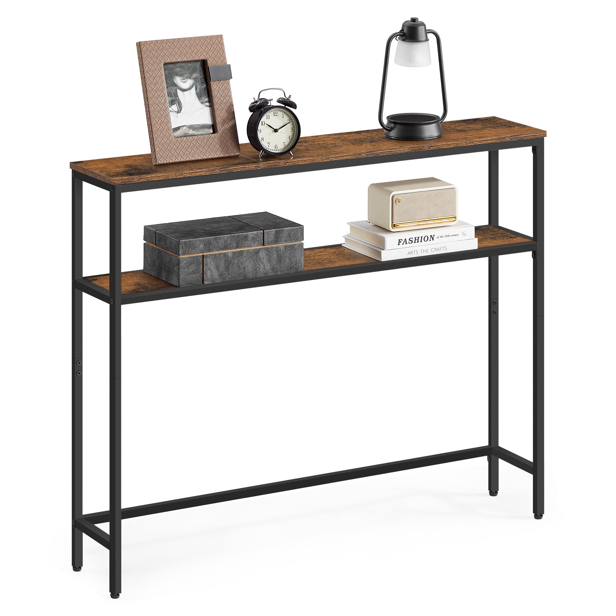 Smal konsolbord med 2 hylder – brun/sort hallbord til entré, stue og soveværelse