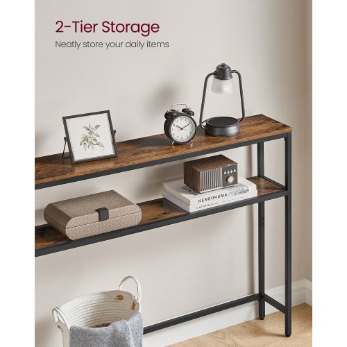 Smal konsolbord med 2 hylder – brun/sort hallbord til entré, stue og soveværelse