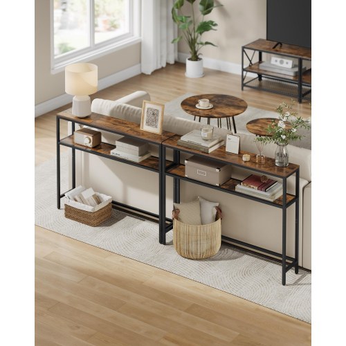 Smal konsolbord med 2 hylder – brun/sort hallbord til entré, stue og soveværelse
