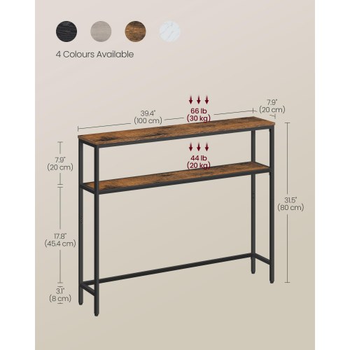 Smal konsolbord med 2 hylder – brun/sort hallbord til entré, stue og soveværelse