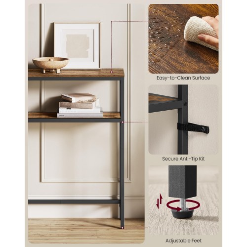 Smal konsolbord med 2 hylder – brun/sort hallbord til entré, stue og soveværelse