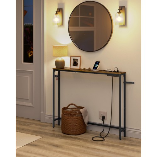 Konsolbord med ladestation og kroge 100 cm - Vintage Brown/Ink Black
