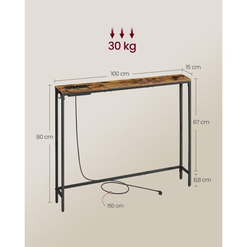 Konsolbord med ladestation og kroge 100 cm - Vintage Brown/Ink Black