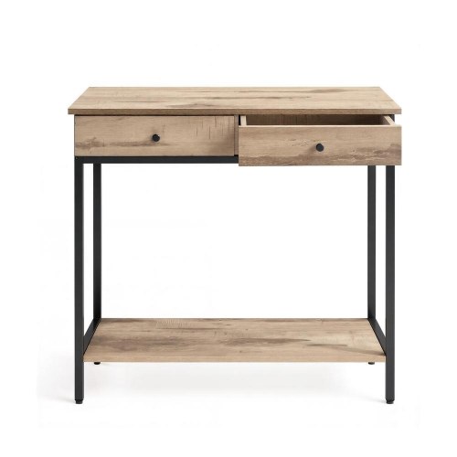 Konsolbord med 2 skuffer - industrielt entrébord i camelbrun/sort, 100 × 30 × 80 cm