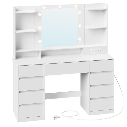 Toiletbord KAILYN med LED-spejl og 9 skuffer - Cloud White