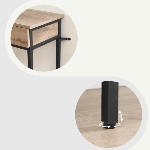 Konsolbord med 2 skuffer - industrielt entrébord i camelbrun/sort, 100 × 30 × 80 cm