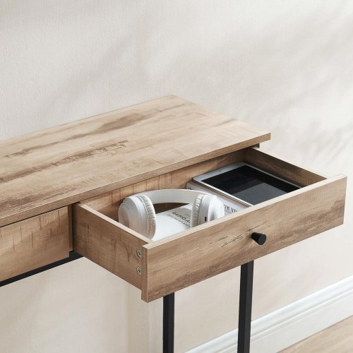 Konsolbord med 2 skuffer - industrielt entrébord i camelbrun/sort, 100 × 30 × 80 cm