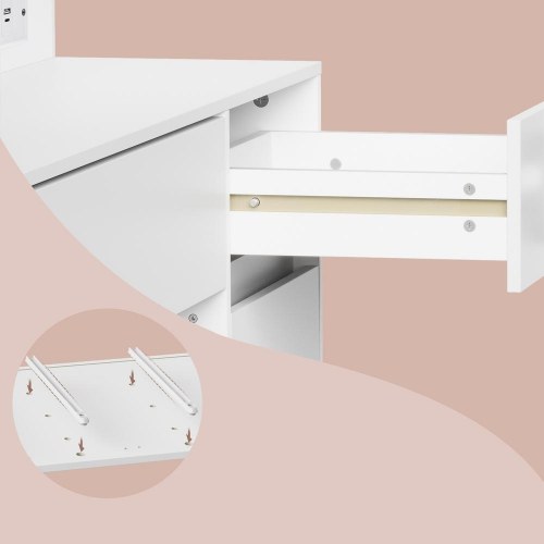 Toiletbord KAILYN med LED-spejl og 9 skuffer - Cloud White