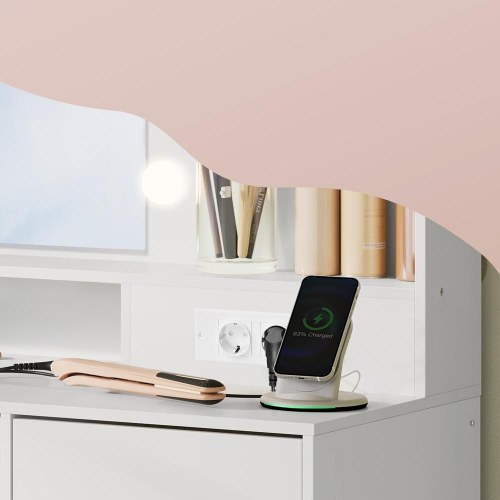 Toiletbord KAILYN med LED-spejl og 9 skuffer - Cloud White