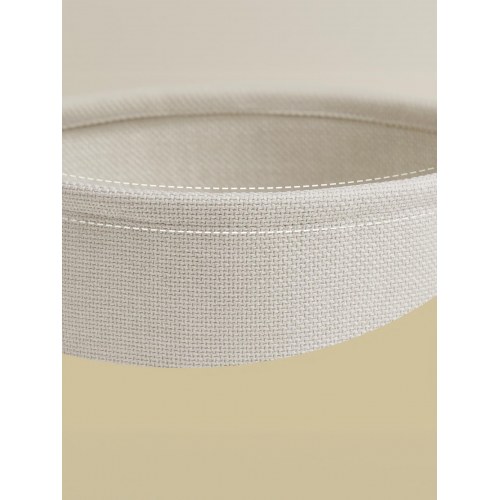 Rundt sofabord med opbevaringskurv - moderne stuebord i naturbeige/cremehvid, metalstel, Ø75 × H45 cm