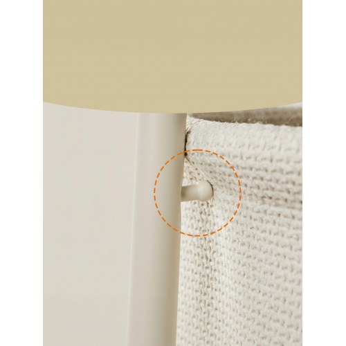 Rundt sofabord med opbevaringskurv - moderne stuebord i naturbeige/cremehvid, metalstel, Ø75 × H45 cm