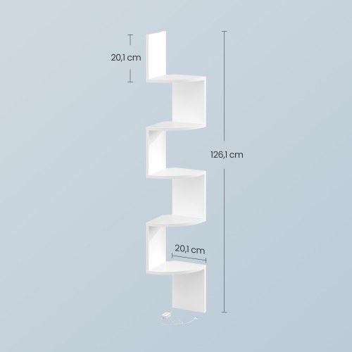 Hjørnehylde med LED-lys – væghængt zigzag 5 niveauer, hvid