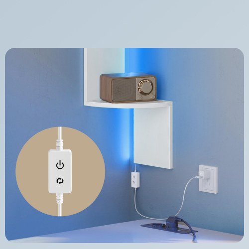 Hjørnehylde med LED-lys – væghængt zigzag 5 niveauer, hvid