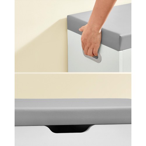 Opbevaringsbænk med polstret sæde – skobænk med 3 rum og skjult opbevaring, hylder, hvid