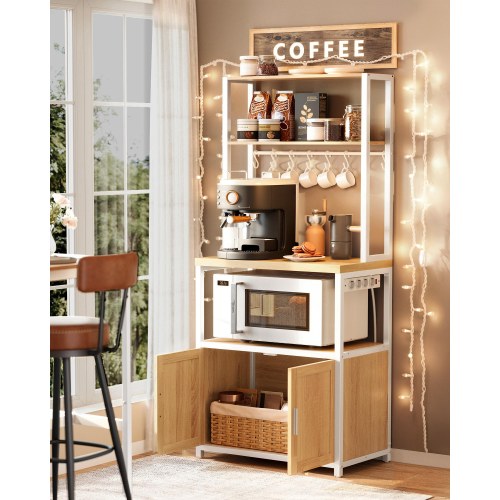Kaffebar med ladestation - køkkenreol med skab, gylden eg/hvid