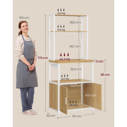 Kaffebar med ladestation - køkkenreol med skab, gylden eg/hvid