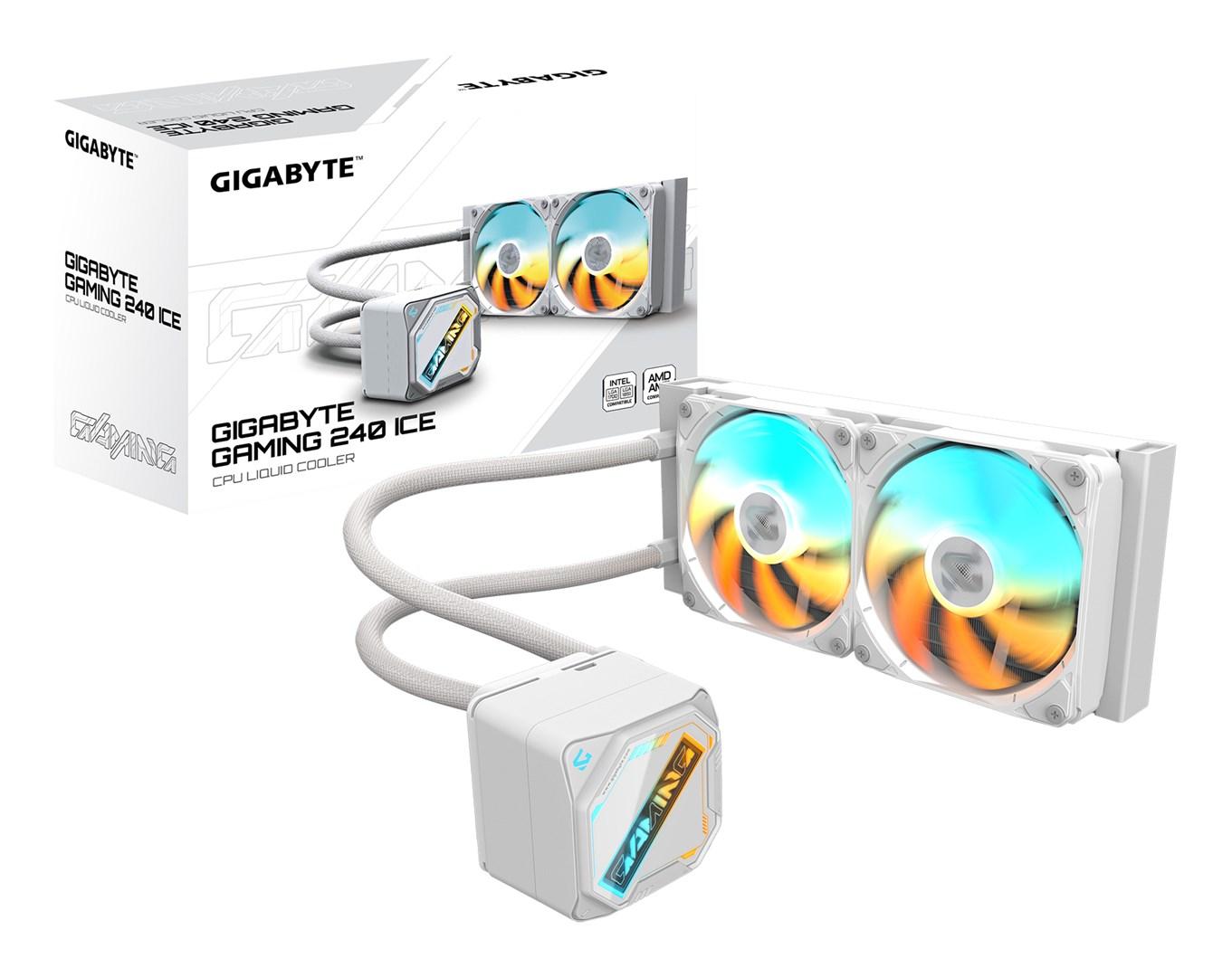Gigabyte GAMING 240 ICE AIO CPU-køler – 240 mm, 2x120 mm ARGB, hvid billede