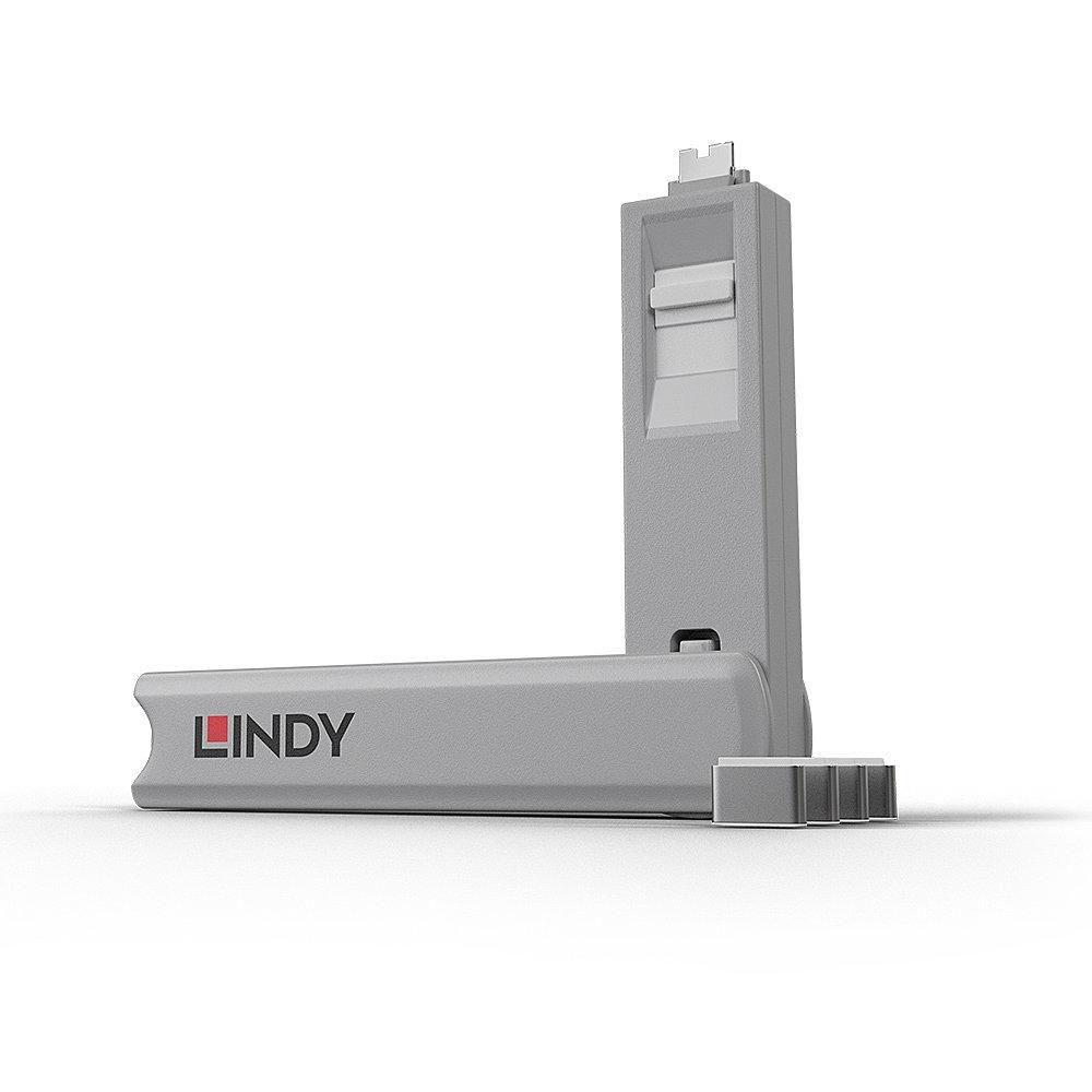 LINDY USB-C portlås - nøgle med 4 blokeringspropper, hvid billede