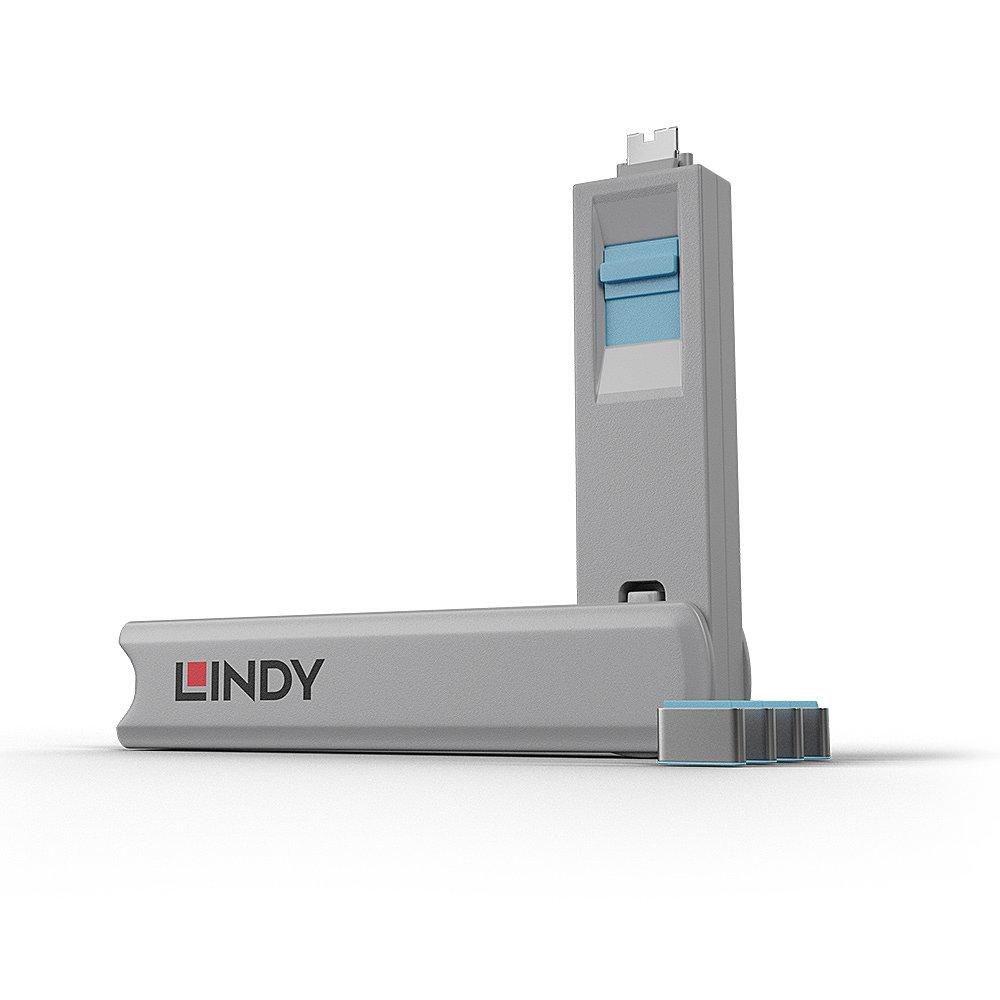LINDY USB-C portblokker-nøgle - sæt med 4 blokker, blå