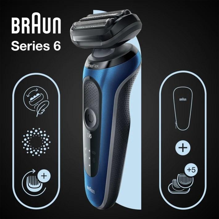 Braun Series 6 61-B1500s foliebarbermaskine med trimmer - blå billede
