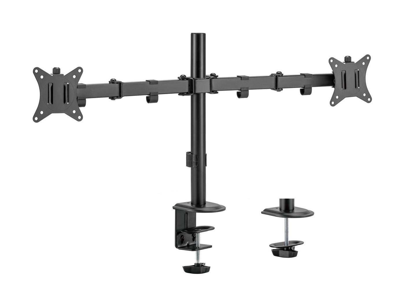 EQUIP dobbelt skærmholder til bord 17–32" – 360° drej, højdejusterbar, sort