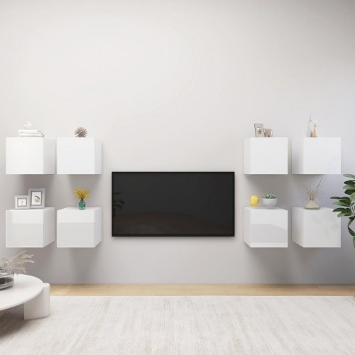 Væghængte tv-skabe 8 stk. 30,5x30x30 cm hvid højglans