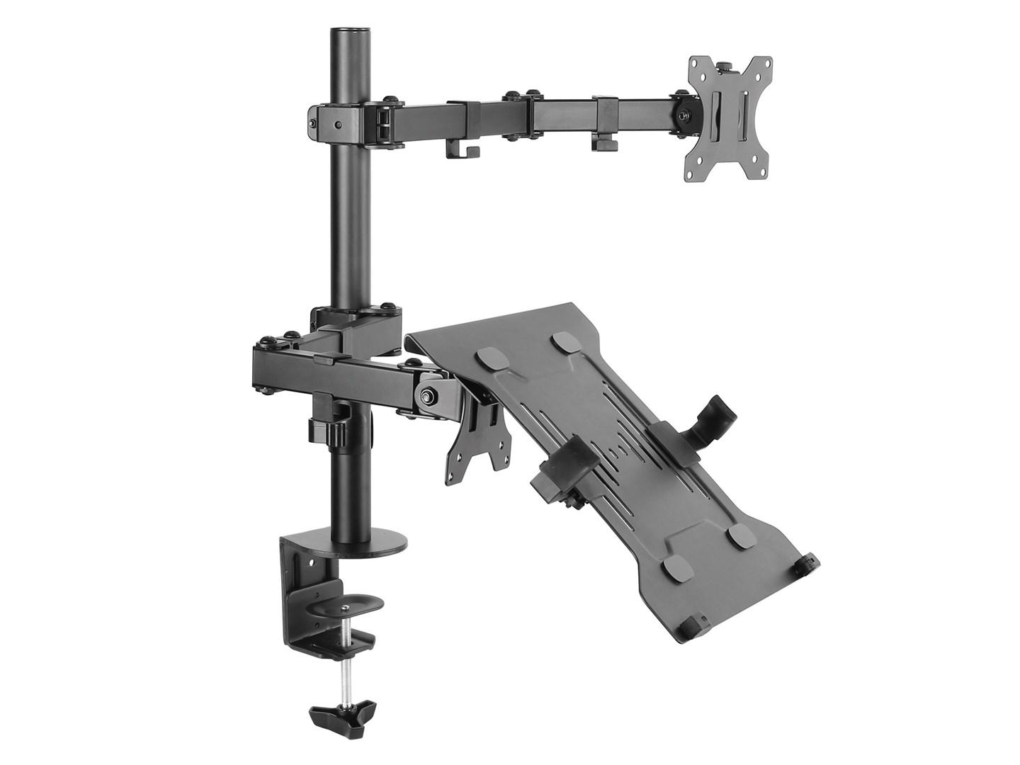Equip 13"–32" dobbelt skærm- og laptopbordarm med klemmontering