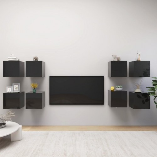 Væghængte tv-skabe 8 stk. 30,5x30x30 cm sort højglans