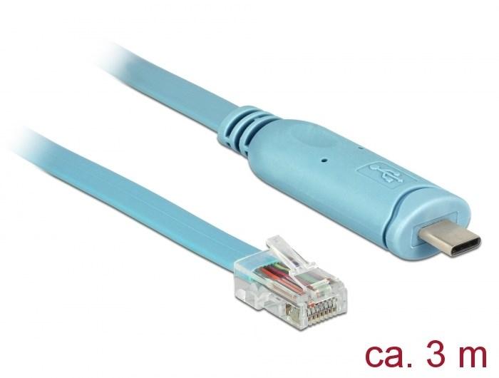 DELOCK 63914 USB-C til RJ45 konsolkabel - blå, ca. 3 m billede