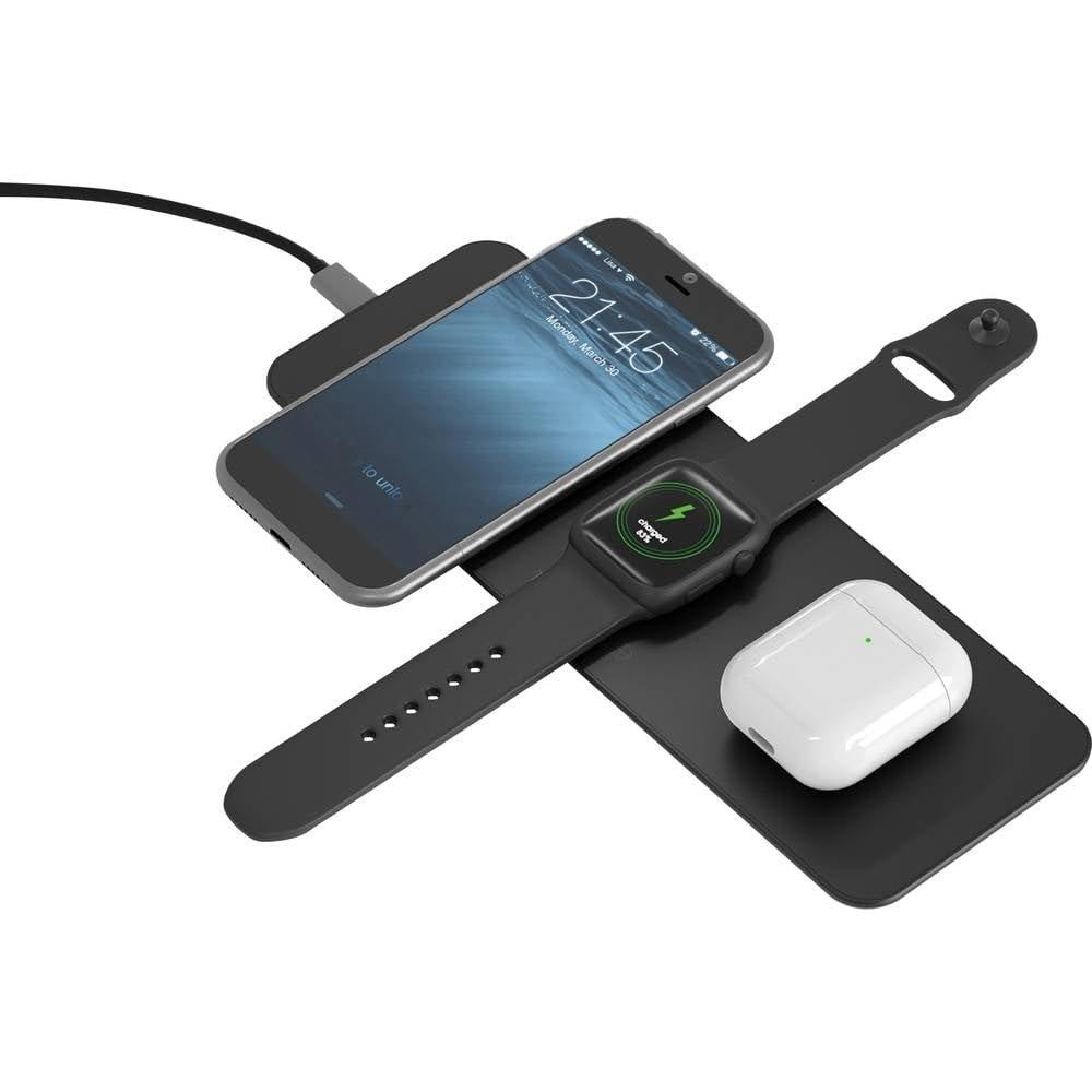 TERRATEC 326444 3-i-1 trådløs oplader til mobil, smartwatch og høretelefoner – sort