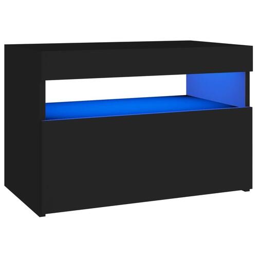 Sengebord med LED-lys 60x35x40 cm konstrueret træ sort