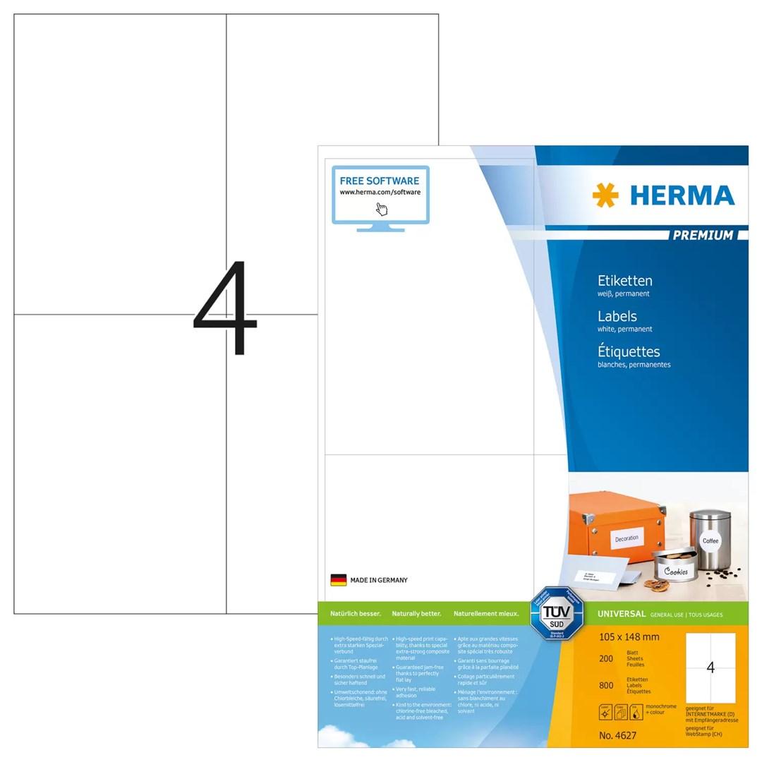 HERMA Premium etiketter A4 - 105 × 148 mm, hvid, mat (800 stk.) billede