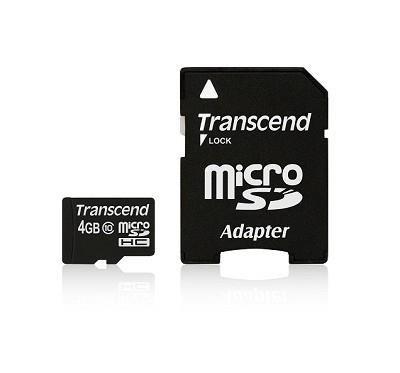 Transcend microSDHC hukommelseskort 4 GB Class 10 inkl. adapter billede