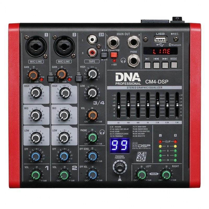 DNA Professional CM4-DSP – kompakt audio mixer med USB, MP3, Bluetooth og phantom power