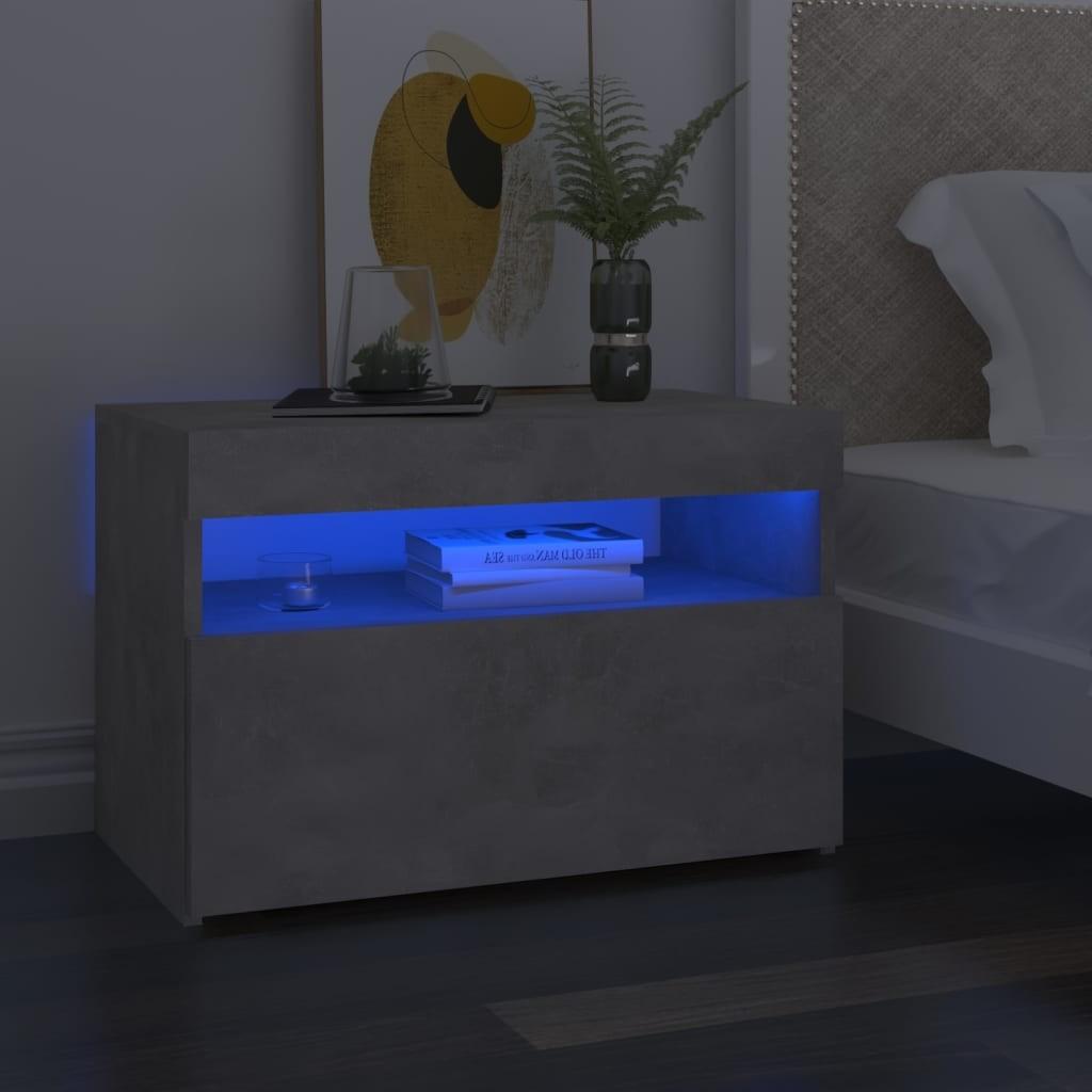 Sengebord med LED-lys 2 stk. 60x35x40 cm betongrå