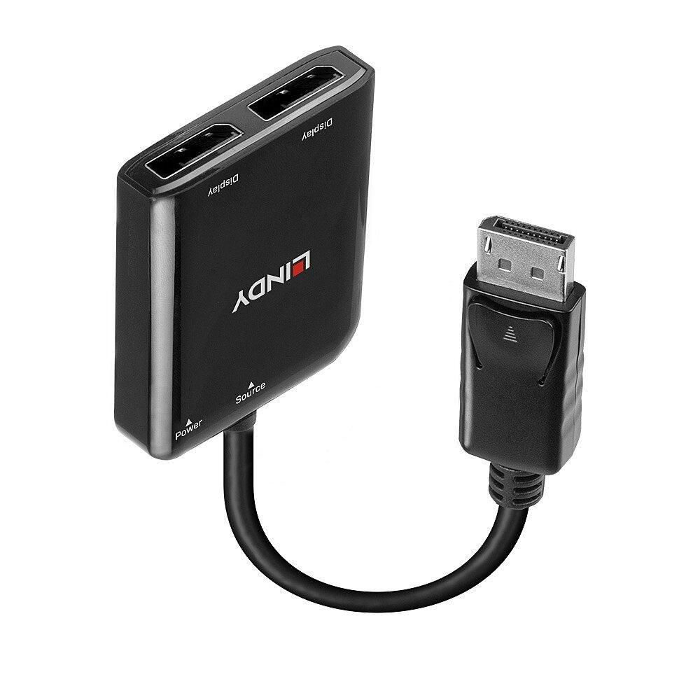 LINDY 38430 DisplayPort splitter/hub – 2x Display, sort billede